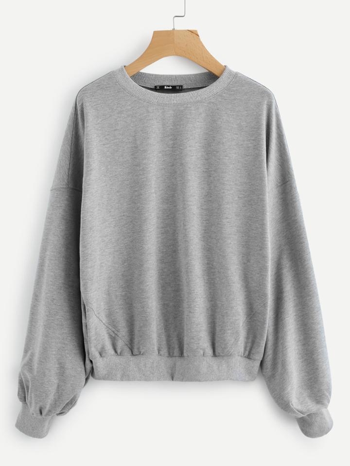 Romwe Pleated Sleeve Heather Knit Sweatshirt