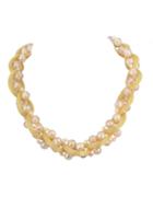 Romwe Gold Champagne Plated Chain Beads Braided Colalr Necklace