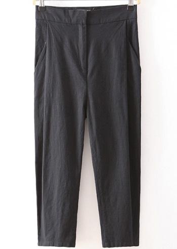 Romwe Pockets Crop Loose Black Pant