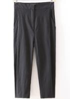 Romwe Pockets Crop Loose Black Pant