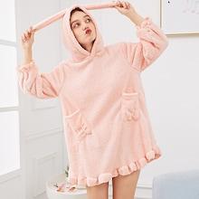 Romwe Frill Hem Plush Hooded Dress