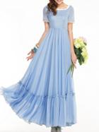 Romwe Blue Contrast Lace Pleated Maxi Dress