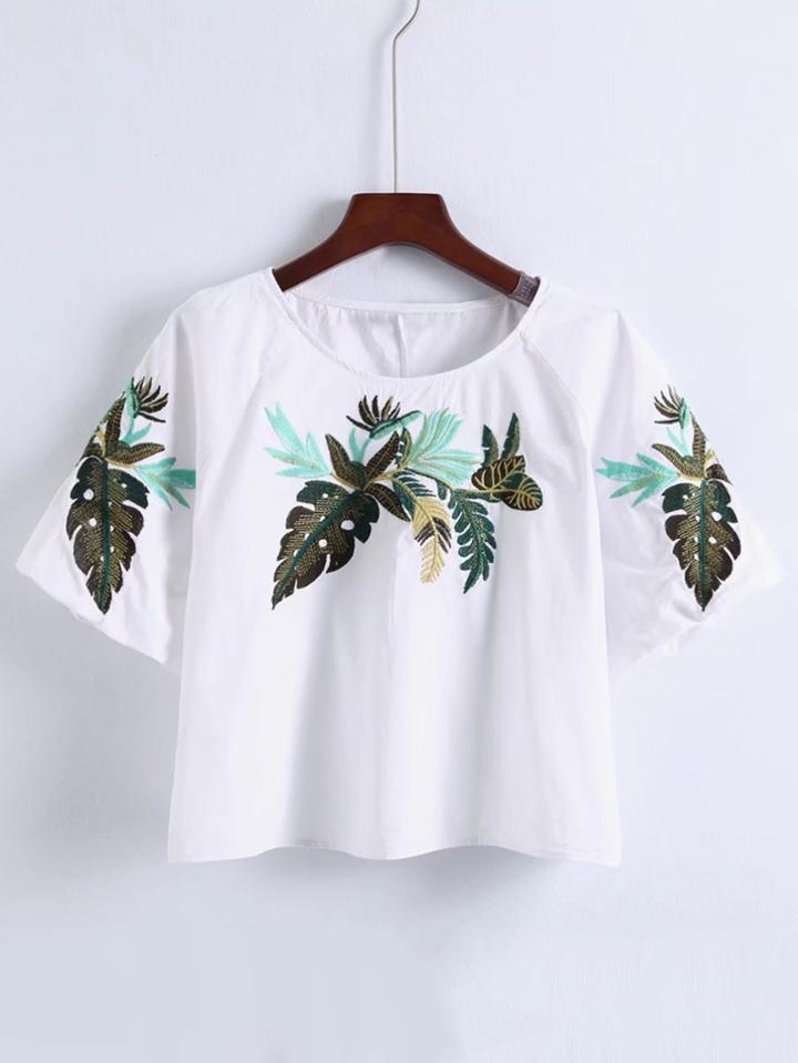 Romwe Raglan Sleeve Embroidery Tunic Top