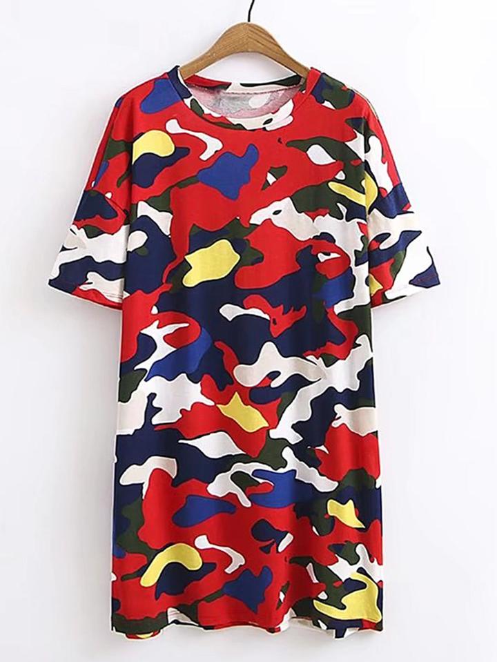 Romwe Camouflage Print Tee Dress