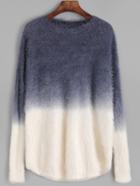 Romwe Ombre Drop Shoulder Fuzzy Sweater