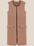 Romwe Round Neck Pockets Apricot Vest