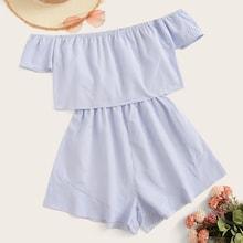 Romwe Off The Shoulder Stripe Print Romper