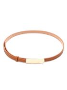 Romwe Camel Golden Buckle Faux Leather Skinny Belt
