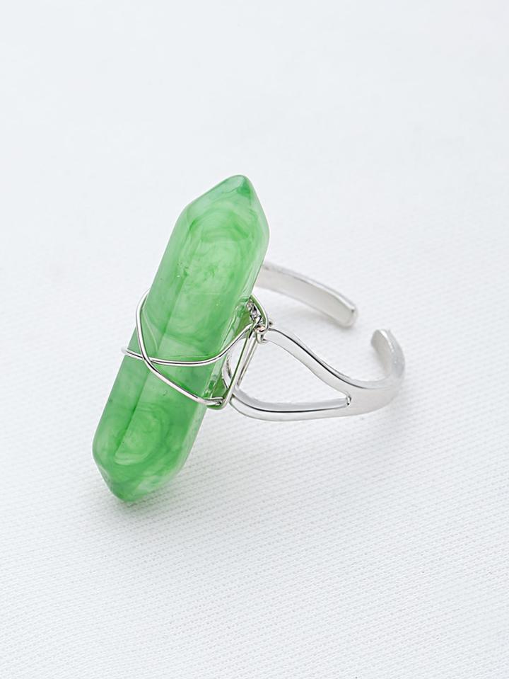 Romwe Hexagonal Column Stone Cutout Wrap Ring