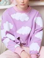 Romwe Cloud Print Loose Purple Sweatshirt