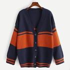 Romwe Plus Single Breasted Colorblock Sweater