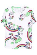 Romwe Romwe Horse & Rainbow Print Short-sleeved White T-shirt