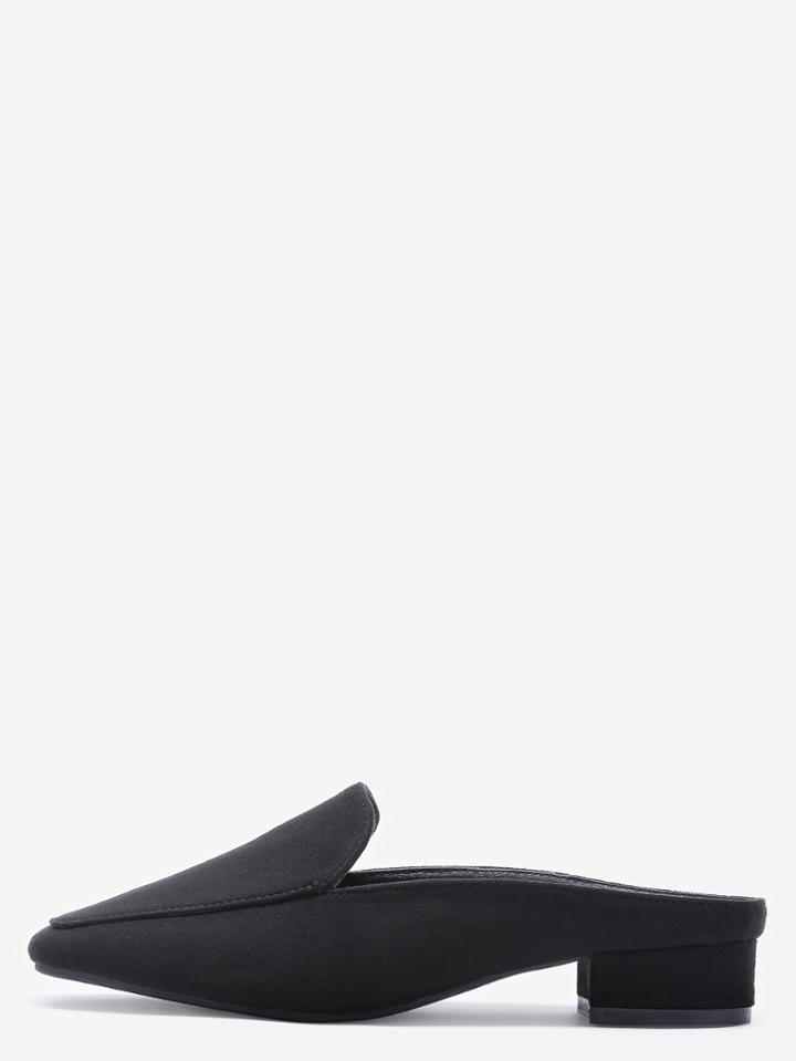 Romwe Black Suede Square Toe Block Heel Loafers
