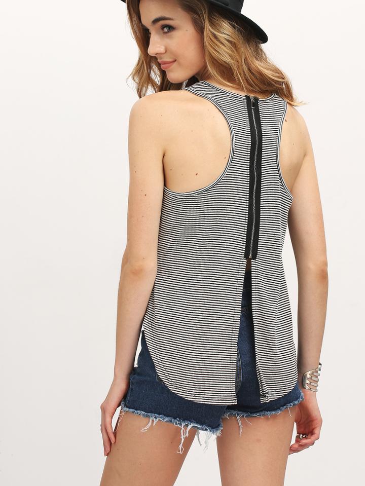 Romwe Breton Stripe Dip Hem Casual Tank Top
