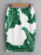 Romwe Palm Leaf Print Elastic Waist Skirt