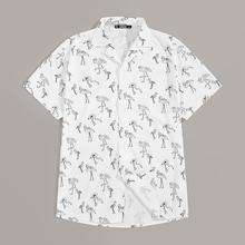 Romwe Guys Allover Flamingo Print Revere Collar Shirt