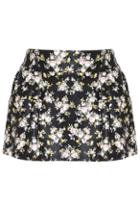 Romwe Black Floral Print Pu Flare Skirt