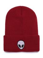 Romwe Burgundy Alien Embroidered Funny Beanie Hat