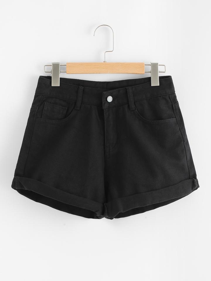 Romwe Roll Up Hem Denim Shorts