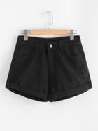 Romwe Roll Up Hem Denim Shorts