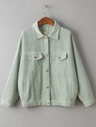 Romwe Green Drop Shoulder Corduroy Jacket With Pockets