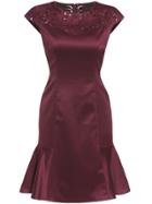 Romwe Red Round Neck Cap Sleeve Hollow Ruffle Dress
