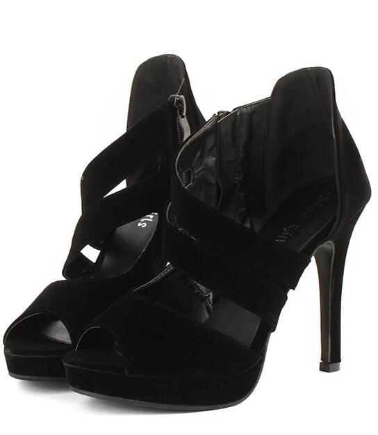 Romwe Black Peep Toe Oblique Strap Shoes