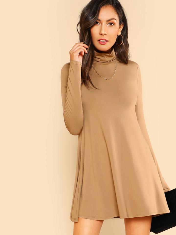 Romwe High Neck Flowy Dress