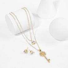 Romwe Key Pendant Layered Necklace & Earrings Set