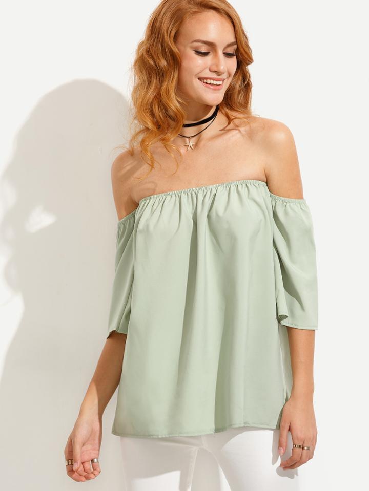 Romwe Green Off The Shoulder Top