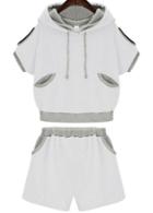 Romwe Hooded Open Shoulder Top With White Shorts
