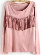 Romwe Round Neck Tassel Pink Blouse