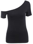 Romwe Oblique Shoulder Slim Black T-shirt