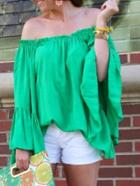 Romwe Cold Shoulder Bell Sleeve Top