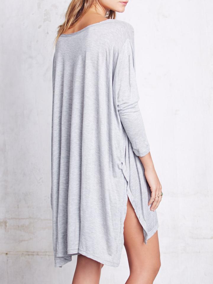 Romwe Grey Long Sleeve Split T-shirt