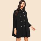 Romwe Double Breasted Scallop Trim Collar Coat