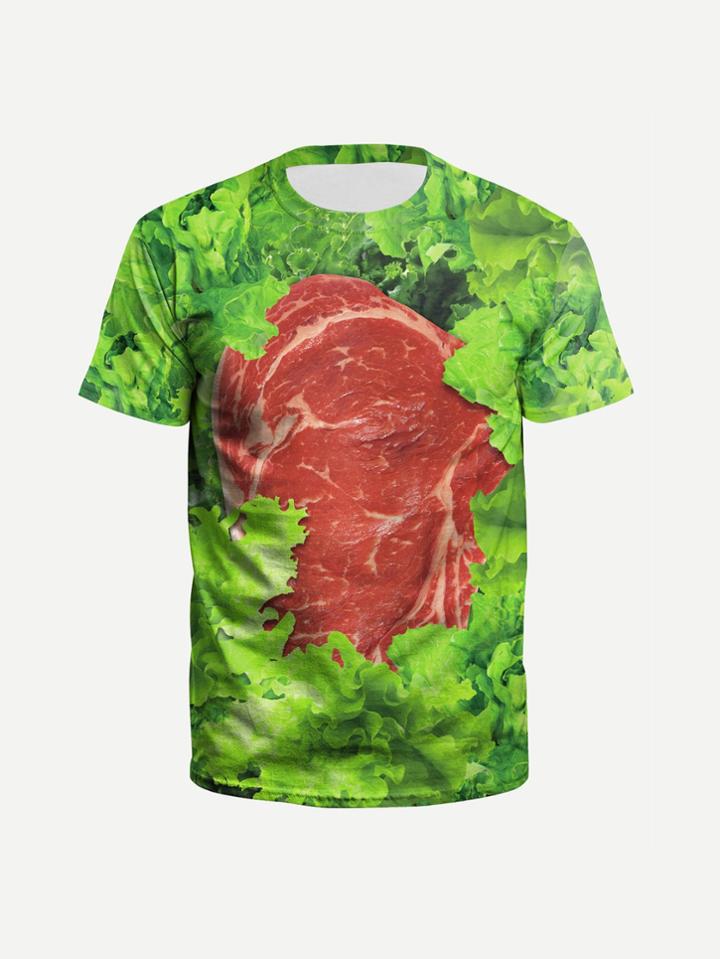 Romwe Men Vegetables And Meat Print Tee