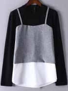 Romwe Split Grey Black Combo Blouse With Zipper