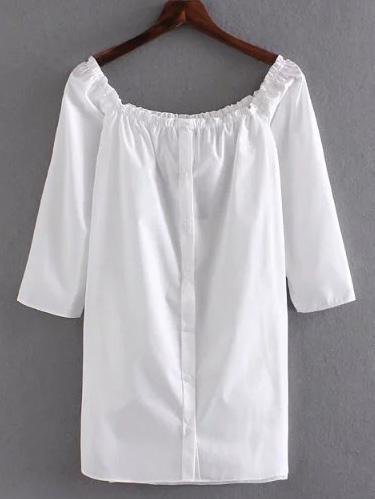 Romwe White Off The Shoulder Buttons Blouse