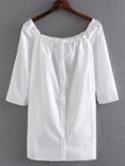 Romwe White Off The Shoulder Buttons Blouse