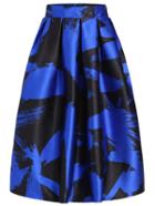 Romwe Flower Print Zipper Blue Skirt