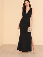 Romwe Crinkle Wrap Bodice Split Dress