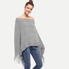 Romwe Fringe Hanky Hem Zig Zag Poncho