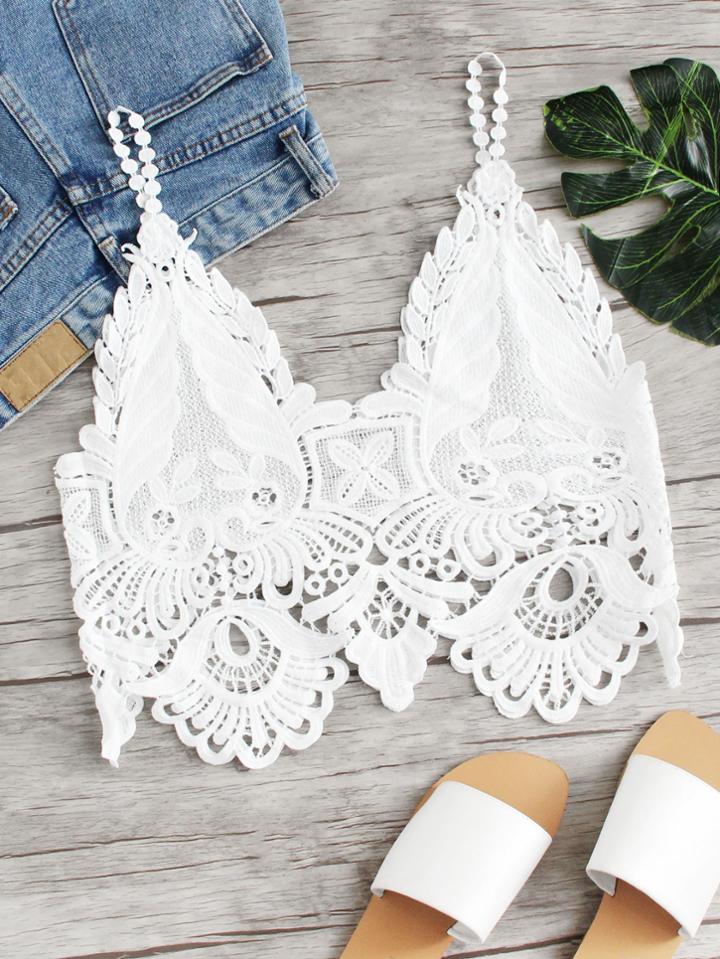 Romwe Lace V Neckline Crop Cami Top