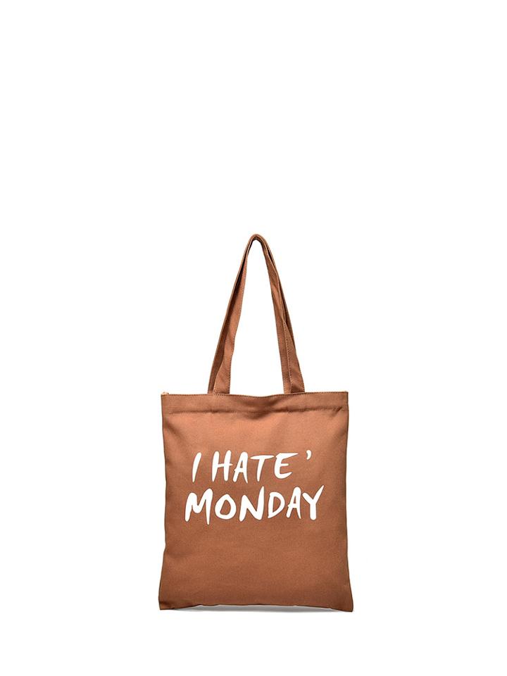 Romwe Slogan Print Canvas Tote Bag