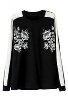 Romwe Romwe Color Block Flower Embroidered Black Sweatshirt