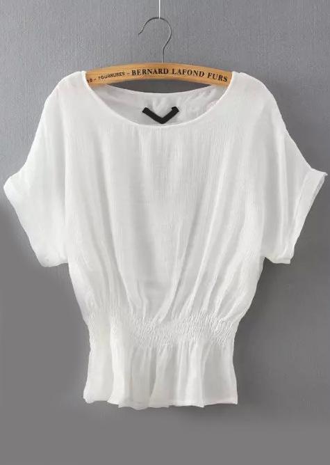 Romwe Peplum Hem Short Sleeve White Top