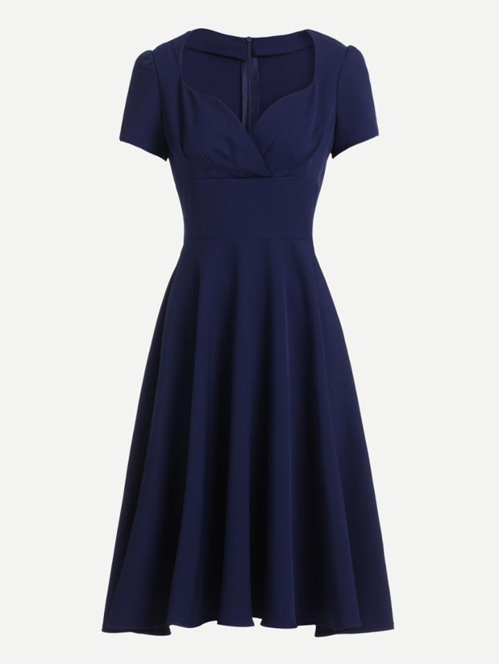 Romwe Sweetheart Neck Puff Sleeve Circle Dress