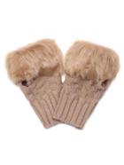 Romwe Camel Fingerless Design Fur Cuff Knittted Gloves