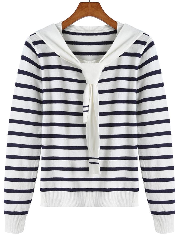 Romwe Striped Tie Black T-shirt